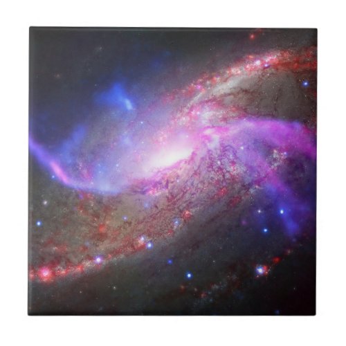 A Galactic Light Show In Spiral Galaxy Ngc 4258 Ceramic Tile