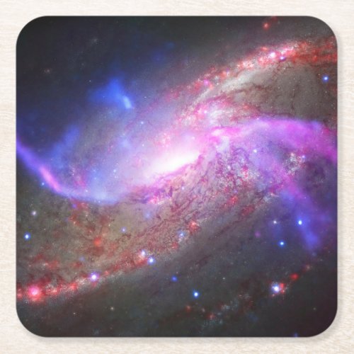 A Galactic Light Show In Spiral Galaxy Ngc 4258 Square Paper Coaster