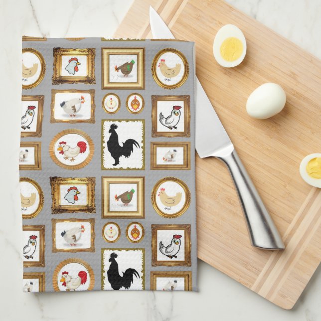 A GALLERY OF CHICKENS KITCHEN TOWEL (Quarter Fold)