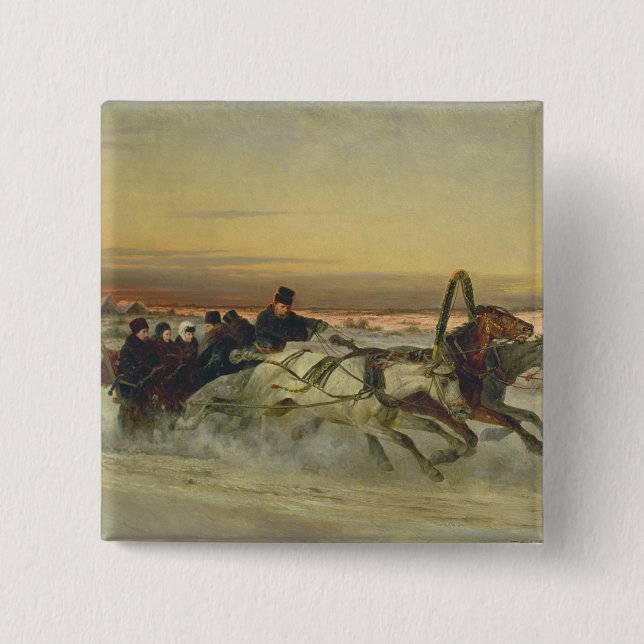 A Galloping Winter Troika at Dawn Button (Front)