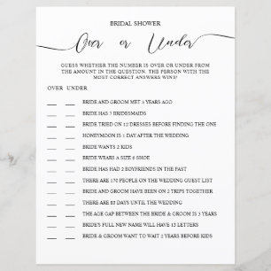A GAME sheet of paper for a bridal shower.