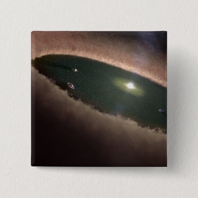 A gap in a protoplanetary, or planet-forming pinback button (Front)