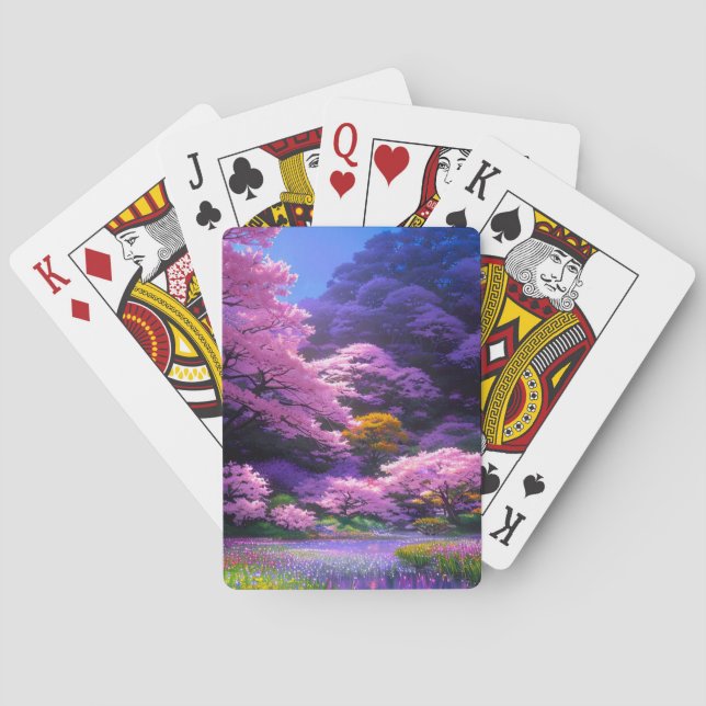 A Garden Abloom with Flowers and Cherry Poker Cards (Back)