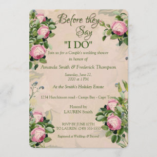 A Garden Green with Pink Roses Wedding Shower Invitation