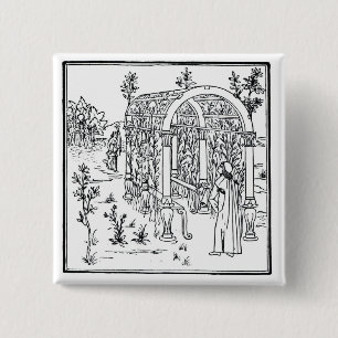 A garden scene, from 'Hypnerotomachia Poliphili' a Button