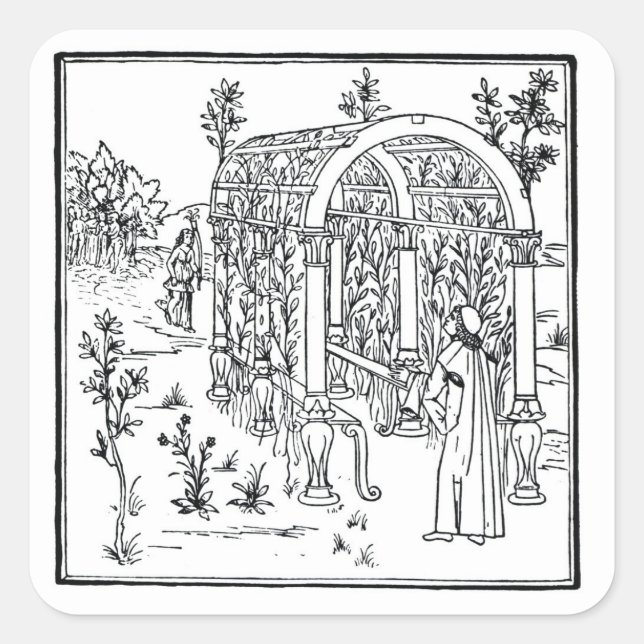 A garden scene, from 'Hypnerotomachia Poliphili' a Square Sticker (Front)