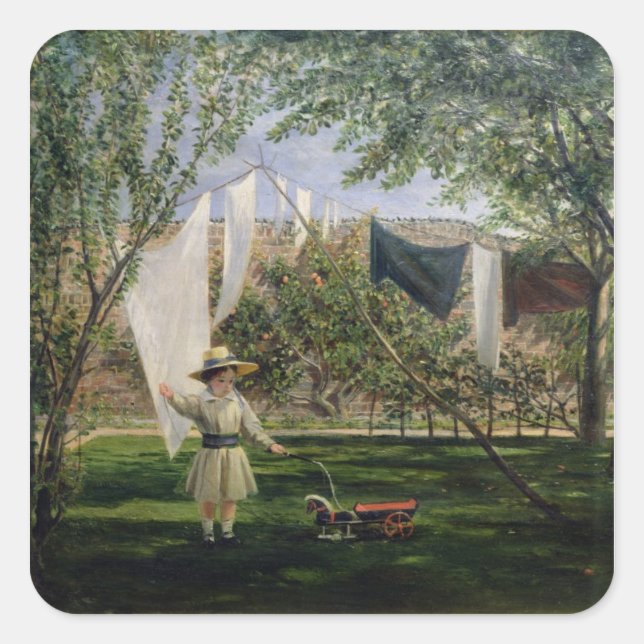 A Garden Scene, with a boy Square Sticker (Front)