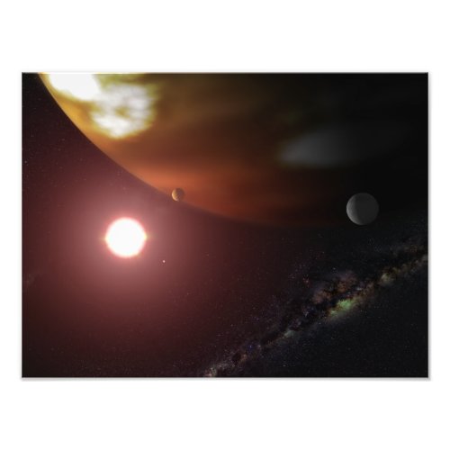 A gas giant planet orbiting a red dwarf star photo print