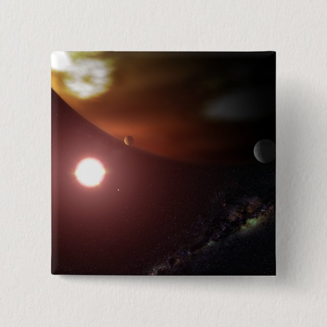 A gas giant planet orbiting a red dwarf star pinback button (Front)