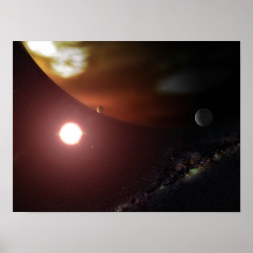 A gas giant planet orbiting a red dwarf star poster