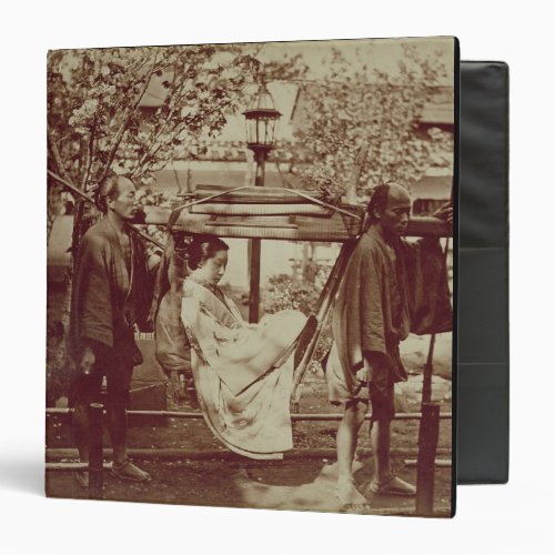 A Geisha being carried in a litter sepia photo 3 Ring Binder