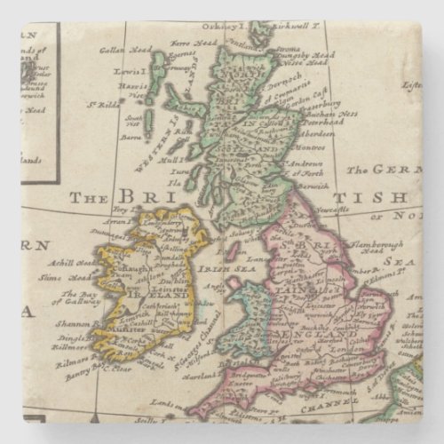 A general map of Great Britain and Ireland Stone Coaster