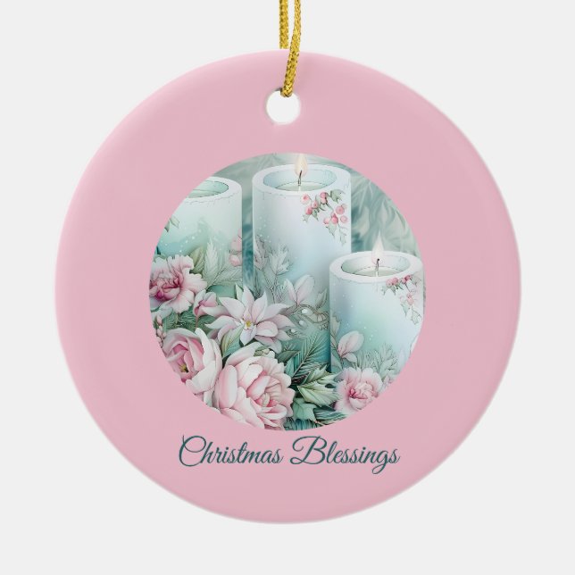 A Gentle Light – Pastel Christmas Card Ceramic Ornament (Front)