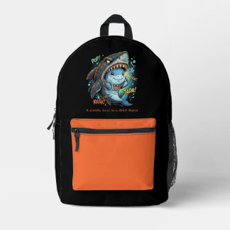 A Gentle Soul in a Wild Mask Cute shark Printed Backpack