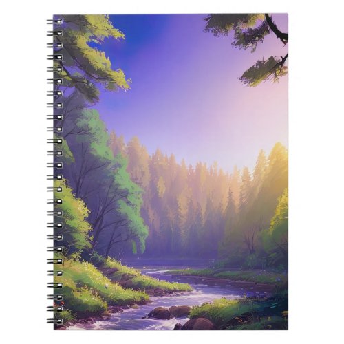 A Gentle Stream Embraced by a Verdant Green Forest Notebook