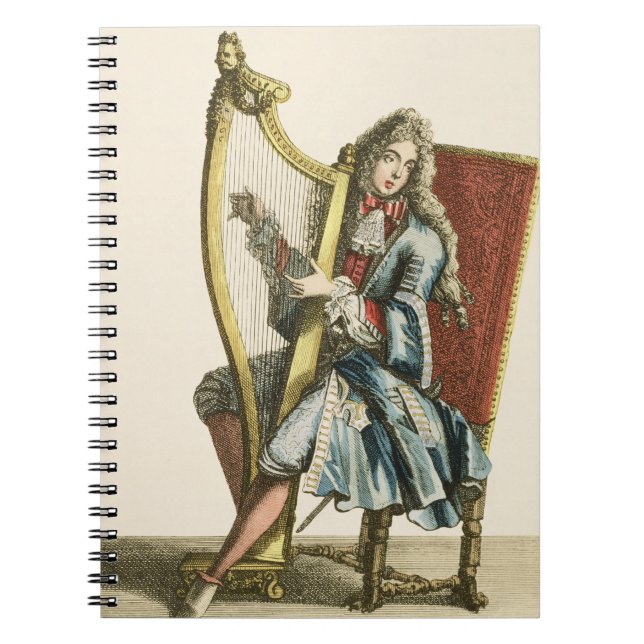 A gentleman playing the harp (engraving) notebook (Front)