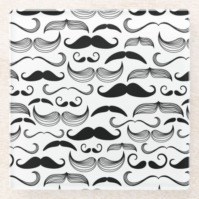 A Gentlemen's Club. Mustache pattern 2 Glass Coaster (Front)