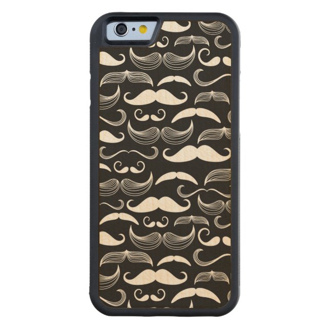 A Gentlemen's Club. Mustache pattern Carved Wood iPhone Case (Back)