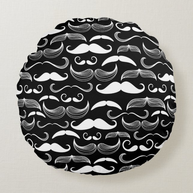 A Gentlemen's Club. Mustache pattern Round Pillow (Front)
