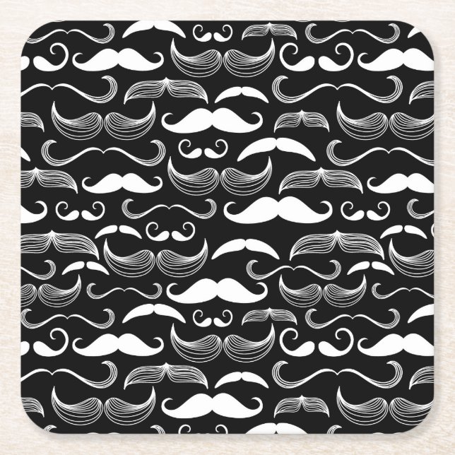 A Gentlemen's Club. Mustache pattern Square Paper Coaster (Front)