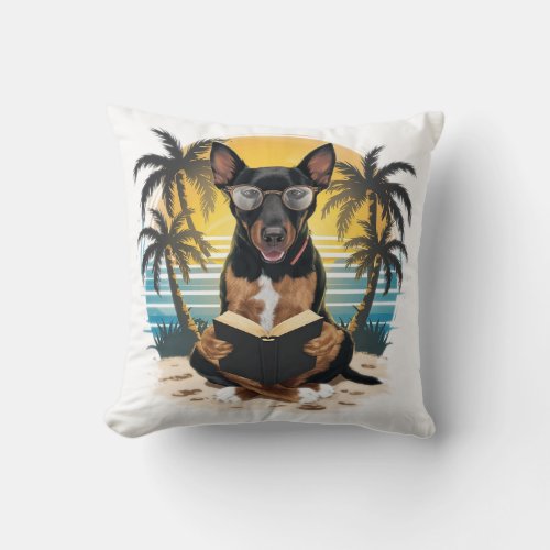 A German pull dog wearing horn_rimmed glasses Throw Pillow