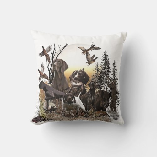 A German Shorthaired Pointer on point Throw Pillow