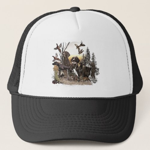 A German Shorthaired Pointer on point   Trucker Hat