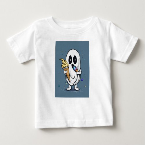 A ghost eating Ice cream doodle white bac Baby T_Shirt