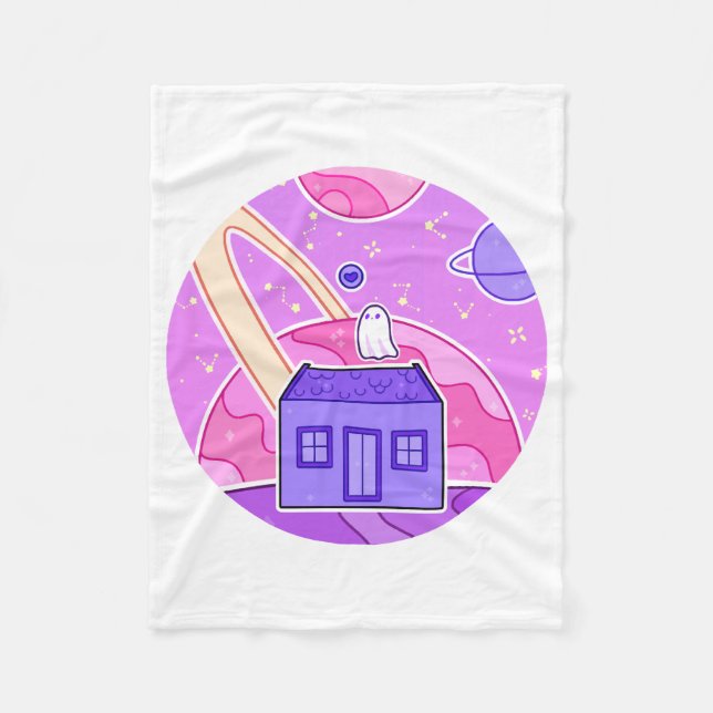 A ghost that lives on space fleece blanket (Front)