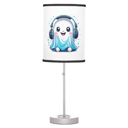 A ghost with headphones on table lamp