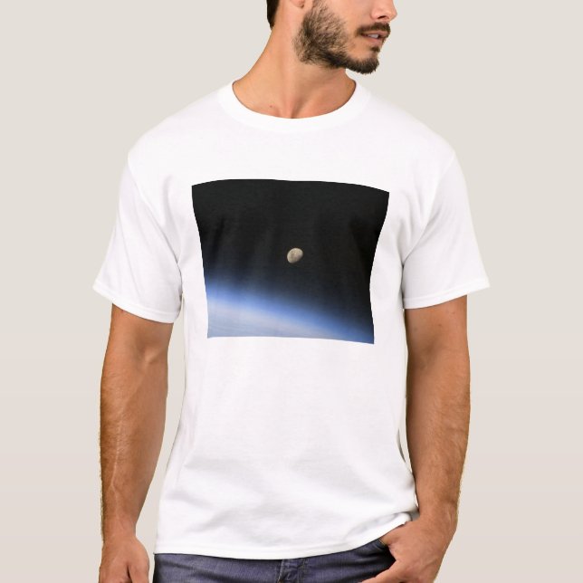 A gibbous moon visible above Earth's atmosphere 2 T-Shirt (Front)