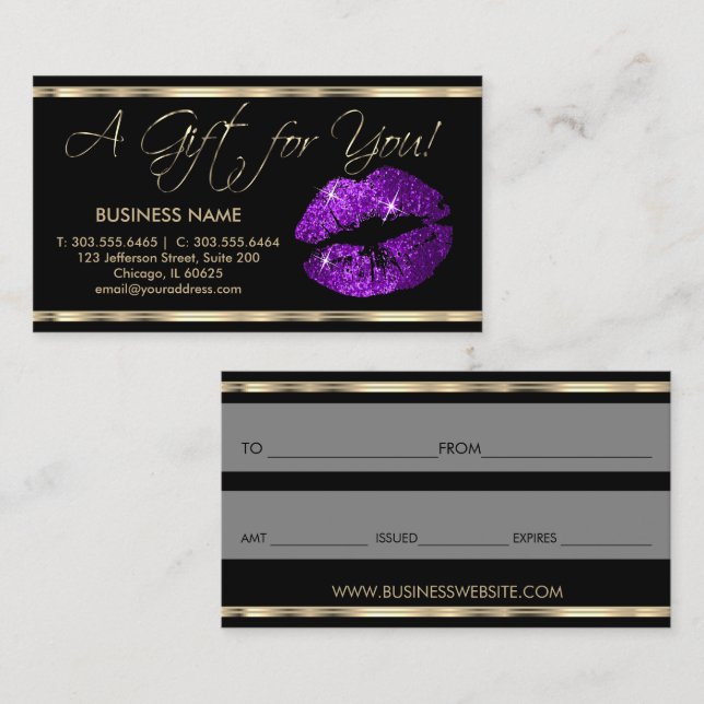 A Gift Certificate Purple Lipstick Business (Front/Back)