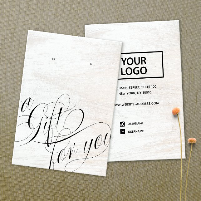 A Gift for You Add Logo White Wood Earring Display Business Card (Creator Uploaded)