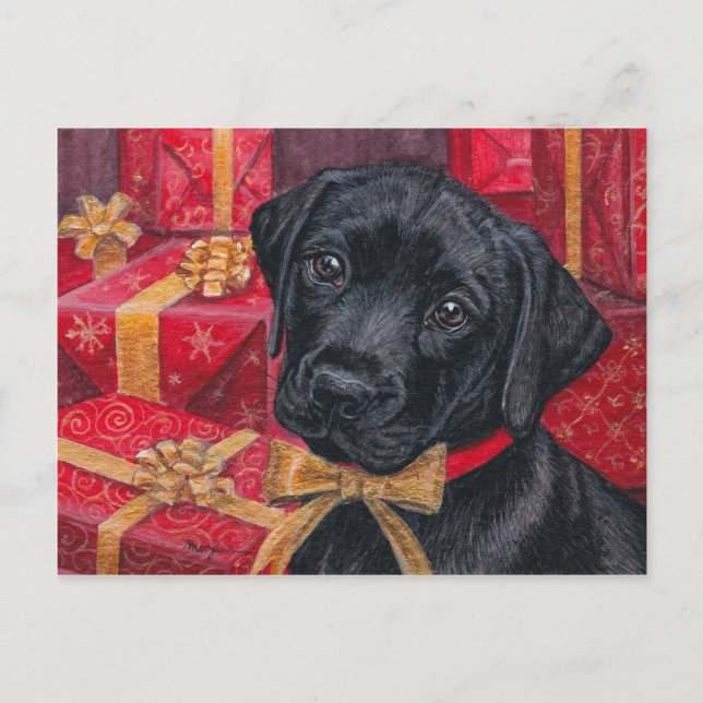 A Gift for You Black Lab Pup Christmas postcard (Front)