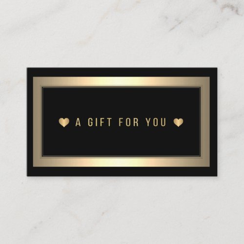 A gift for you gold border black thank you hearts note card