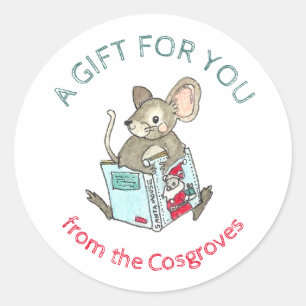 A Gift For You Mouse with Book Gift Classic Round Sticker