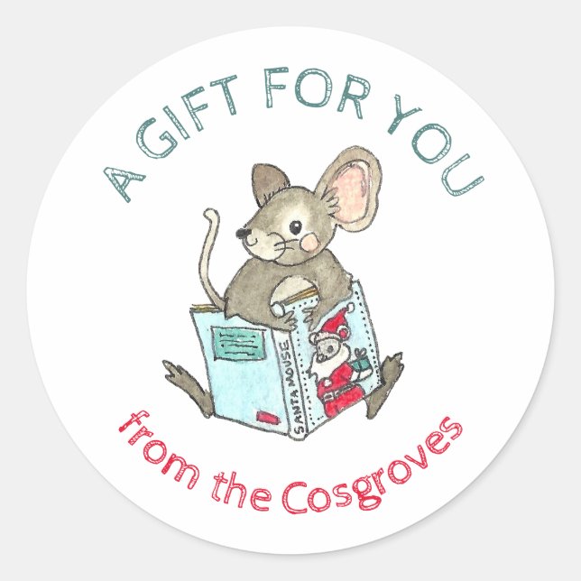A Gift For You Mouse with Book Gift Classic Round  Sticker (Front)
