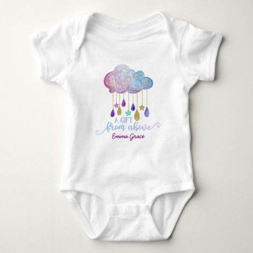 A Gift From Above Rainbow Cloud  Gold Baby Girl Baby Bodysuit