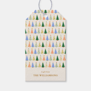 A Gift From Family Name Colorful Christmas Trees Tags