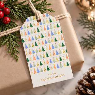 A Gift From Family Name Colorful Christmas Trees Tags