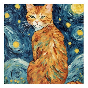 A Ginger Tabby Cat in The Starry Night Acrylic Print