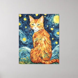 A Ginger Tabby Cat in The Starry Night Canvas Print