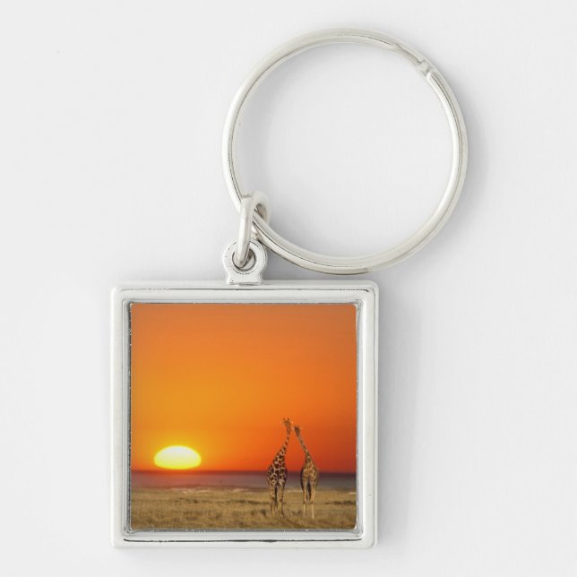 A Giraffe couple walks into the sunset, in Keychain (Front)