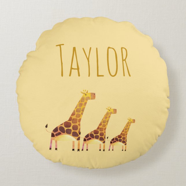 A Giraffe Safari Adventure Round Pillow (Front)