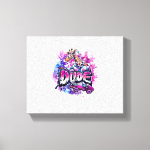 A Giraffe Wearing Pajamas And Riding A Skateboard  Canvas Print