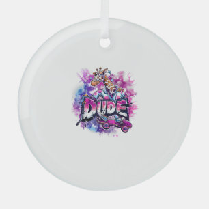 A Giraffe Wearing Pajamas And Riding A Skateboard Glass Ornament