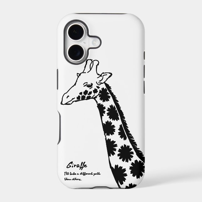 A giraffe with floral pattern (Black) Iphone Case (Back)