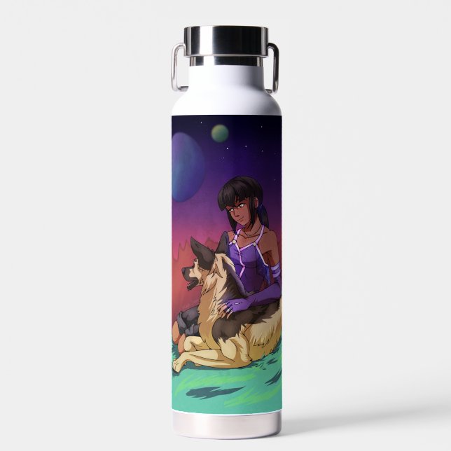 A Girl and Her Dog in Space Water Bottle (Front)