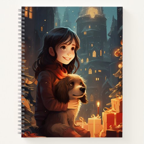 A Girl and Her Dog on Christmas Notebook