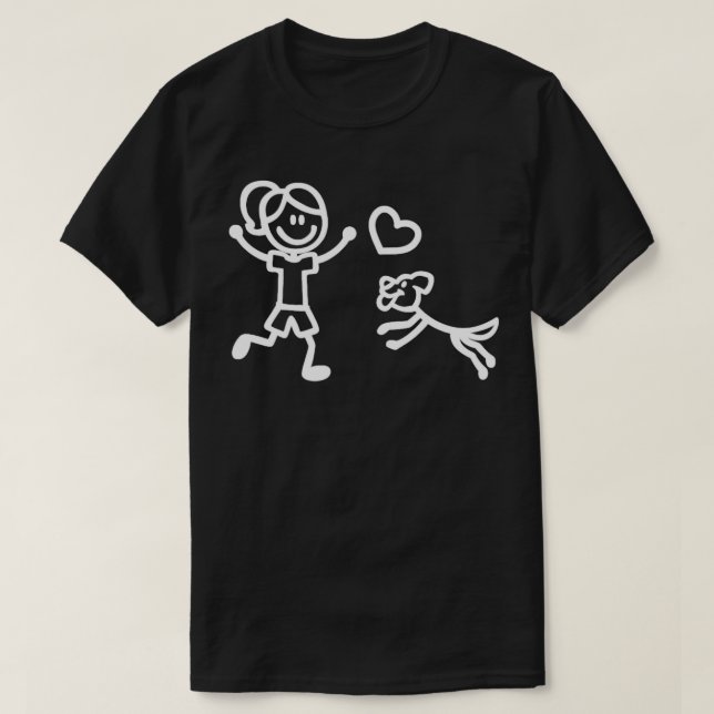 A Girl and Her Dog Stick Figure  T-Shirt (Design Front)